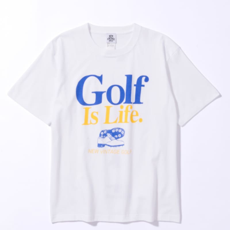 NEW VINTAGE GOLF×Kuchibue Golf Gentleman Golf is Life Tee ブルー×イエロー【GO/LOOK!限定販売】