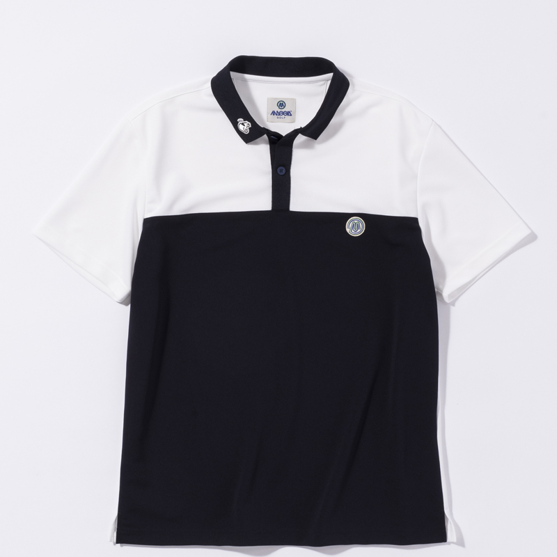 【GO/LOOK!限定販売】Kuchibue Golf Gentleman×MAGGIA コンビカラーポロシャツ ホワイト×ネイビー