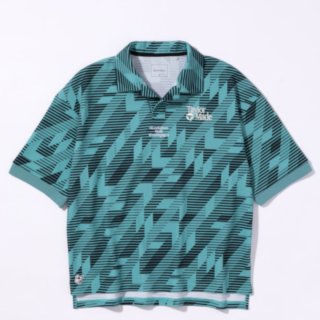TaylorMade×Kuchibue Golf Gentleman ヘリテージ90’S  オープンカラーポロシャツ / グリーン柄【GO/LOOK!限定販売】