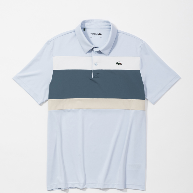 LACOSTE パネルボーダーウルトラドライゴルフポロシャツ ライトブルー