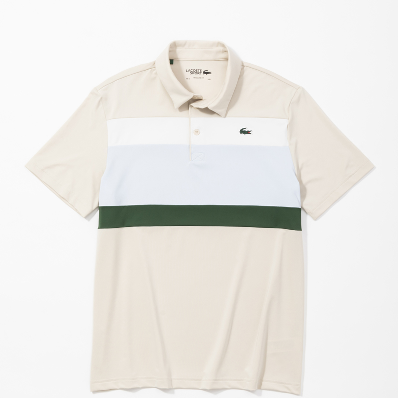 LACOSTE パネルボーダーウルトラドライゴルフポロシャツ ベージュ
