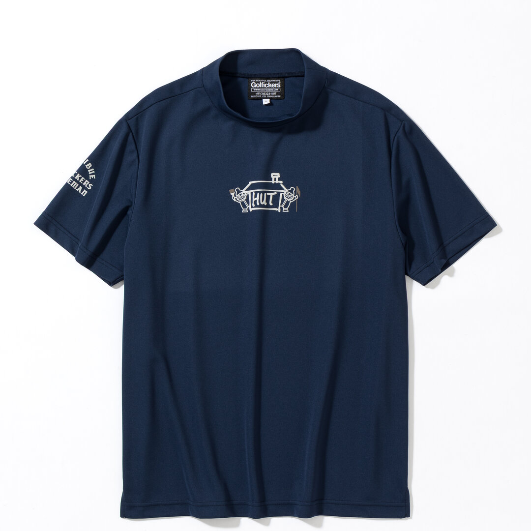 Golfickers×Kuchibue Golf Gentleman “HUT” edition プリント半袖モックネック ネイビー