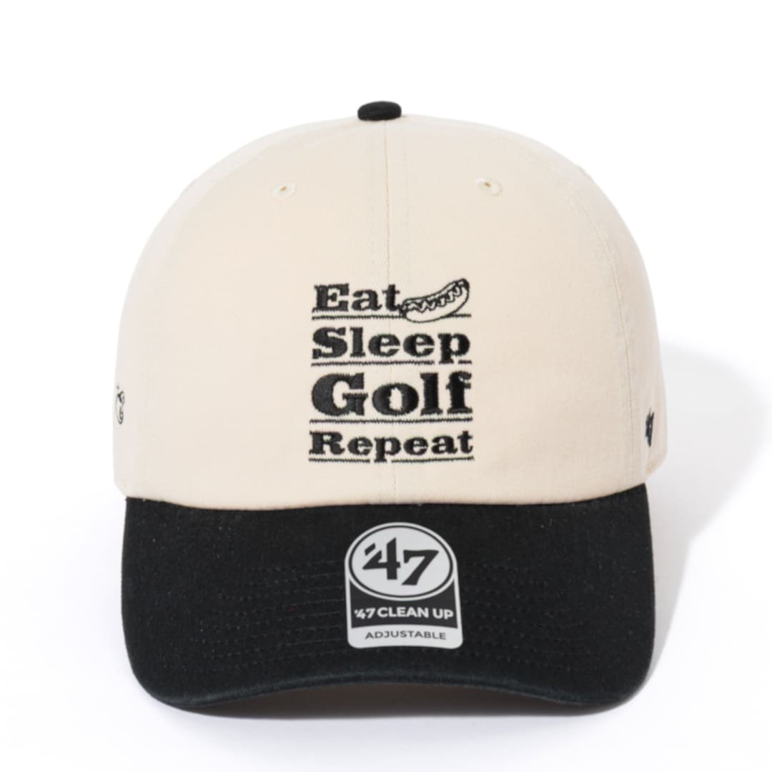 Kuchibue Golf Gentleman Eat Sleep Golf Repeat Two Tone キャップ ベージュ×ブラック【GO/LOOK!限定販売】