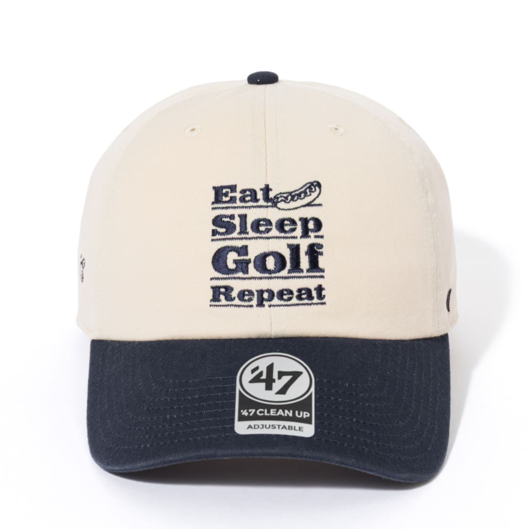 Kuchibue Golf Gentleman Eat Sleep Golf Repeat Two Tone キャップ ベージュ×ネイビー【GO/LOOK!限定販売】