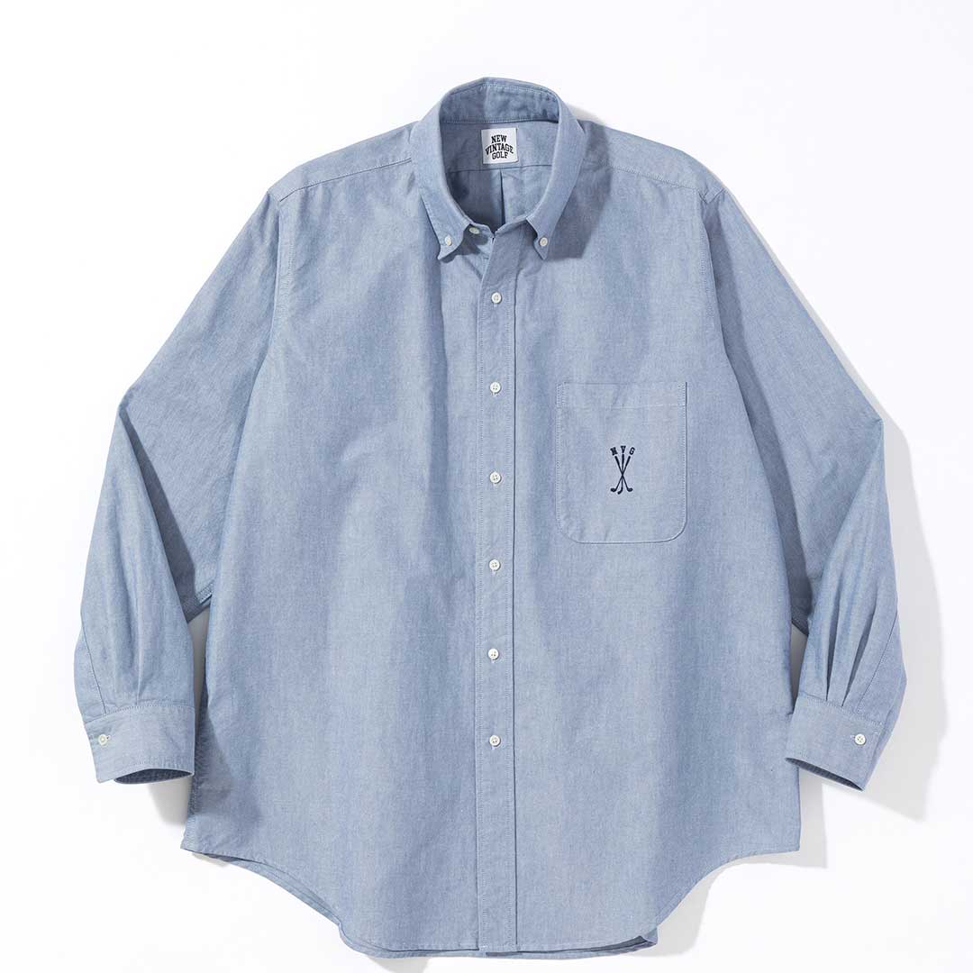 NEW VINTAGE GOLF Golf Club Embroidered B/D Shirt ブルー