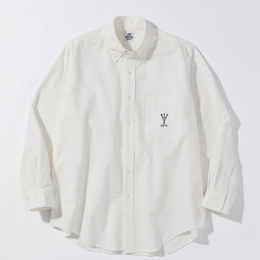 NEW VINTAGE GOLF Golf Club Embroidered B/D Shirt ホワイト