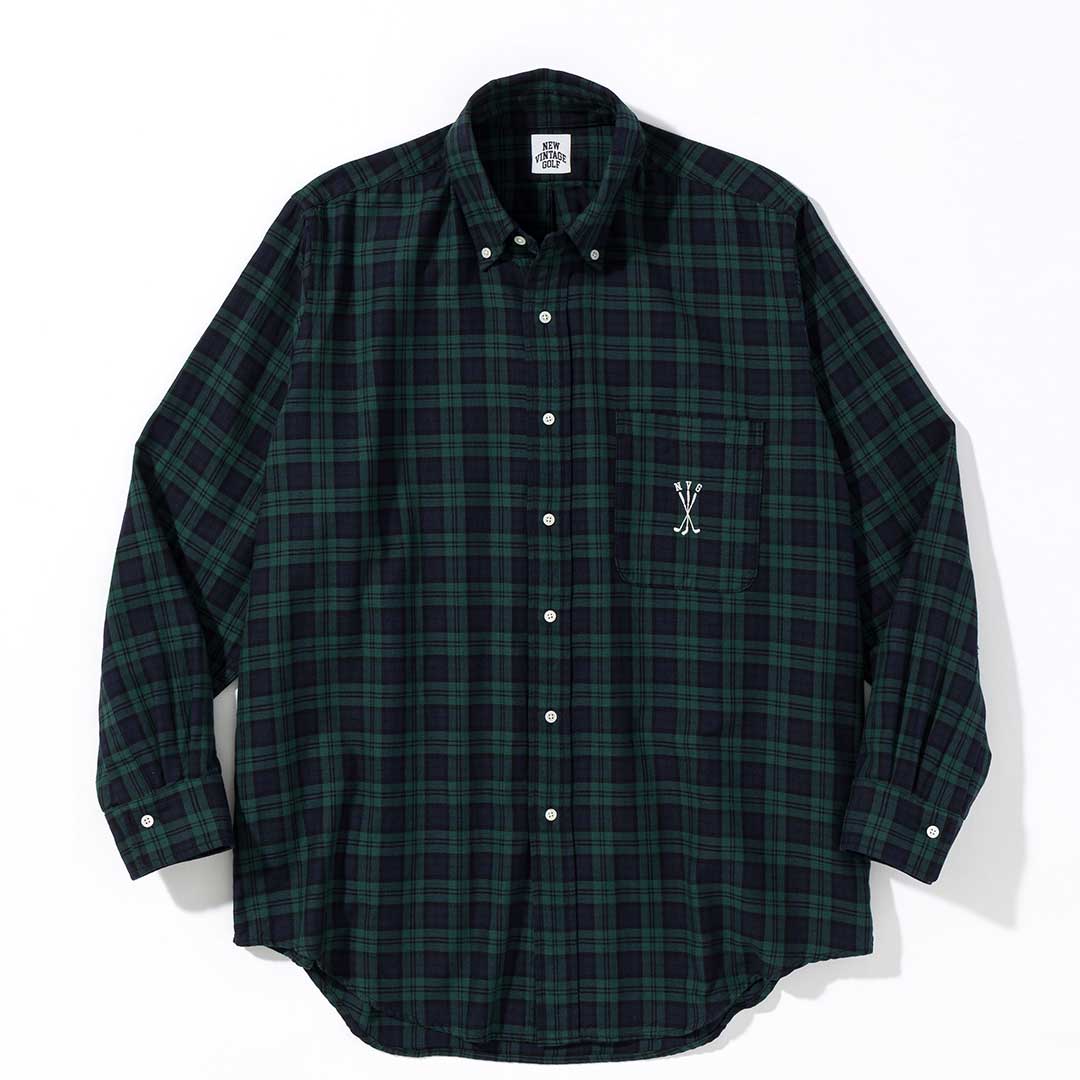 NEW VINTAGE GOLF Golf Club Embroidered B/D Shirt ブラックウォッチ