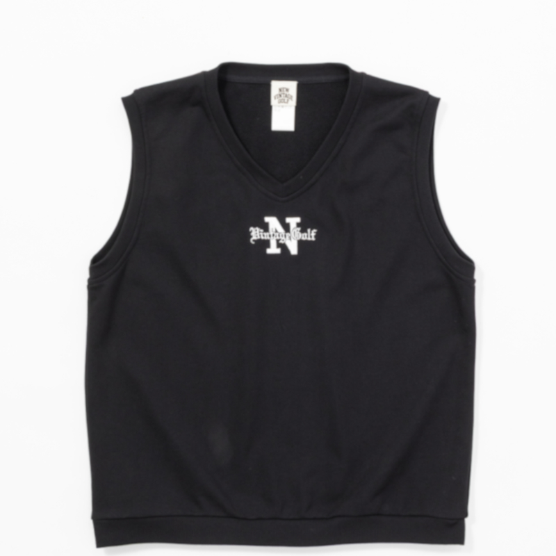 NEW VINTAGE GOLF Classic Logo Sweat Vest ブラック/ニューヴィンテージゴルフクラシックロゴスウェットベスト