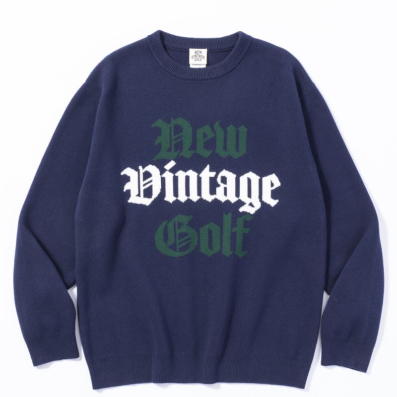 NEW VINTAGE GOLF OLD ENGLISH CREW KNIT / NAVY