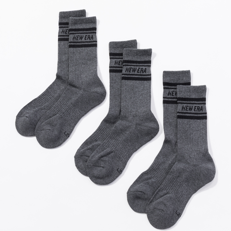 NEWERA ラインクルーソックス  3PACKS チャコールグレー