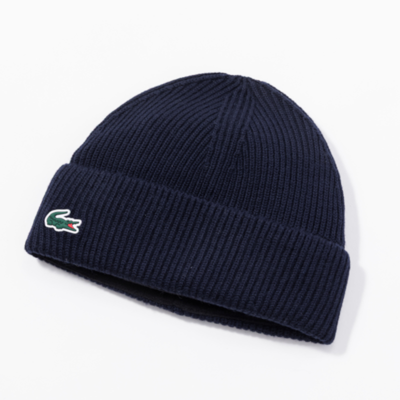 LACOSTE フリースライニングリブニットゴルフビーニー ネイビー